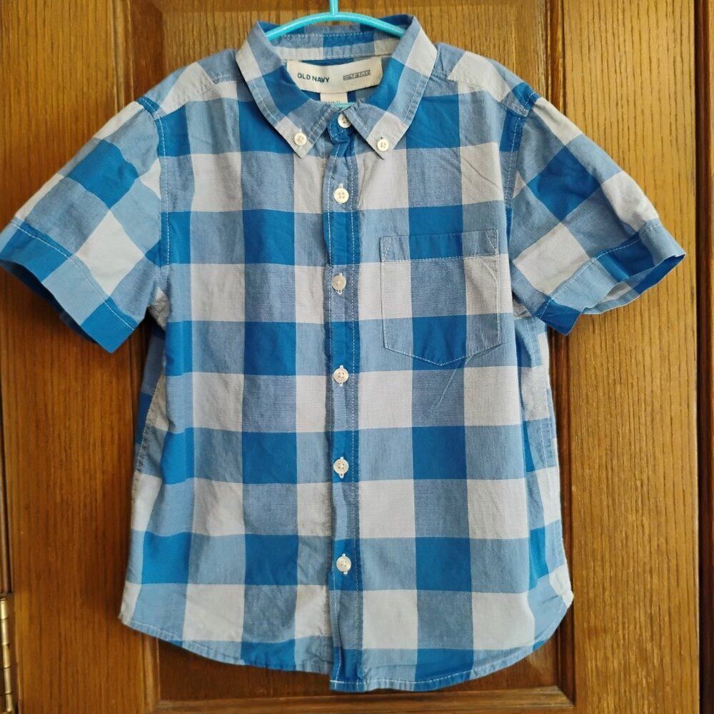 Old Navy Blue White Plaid Short Sleeve Button Down Shirt Size S